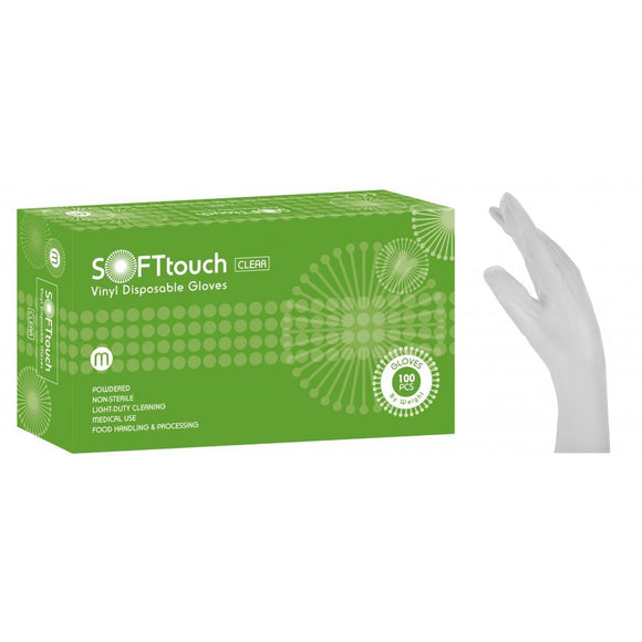 Γάντια Soft Touch Βινυλίου Λευκό Με Πούδρα 100τμχ