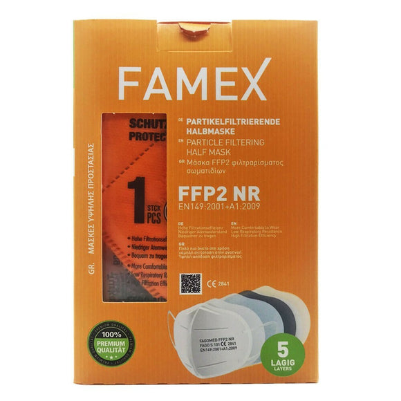 Μάσκα FAMEX FFP2 - KN95 Υψηλής Προστασίας 5ply Πορτοκαλί 10τμχ