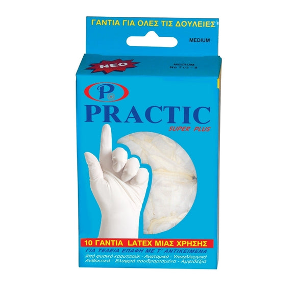 Γάντια Practic Λάτεξ Λευκό Με Πούδρα 10τμχ