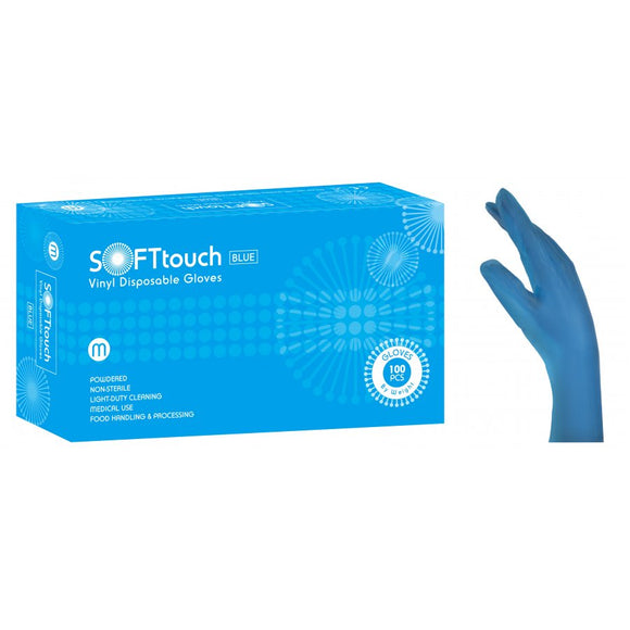 Γάντια Soft Touch Βινυλίου Μπλε Με Πούδρα 100τμχ